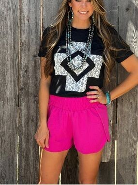 Texas True Threads Smocked Waist Shorts Magenta Hot Pink Barbiecore Lounge